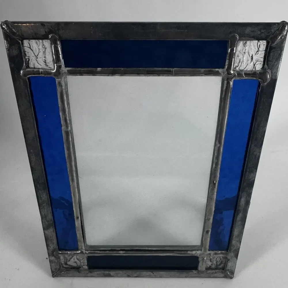 Set Of 2 Blue Stained Glass Geometric Picture 4x6 Frames